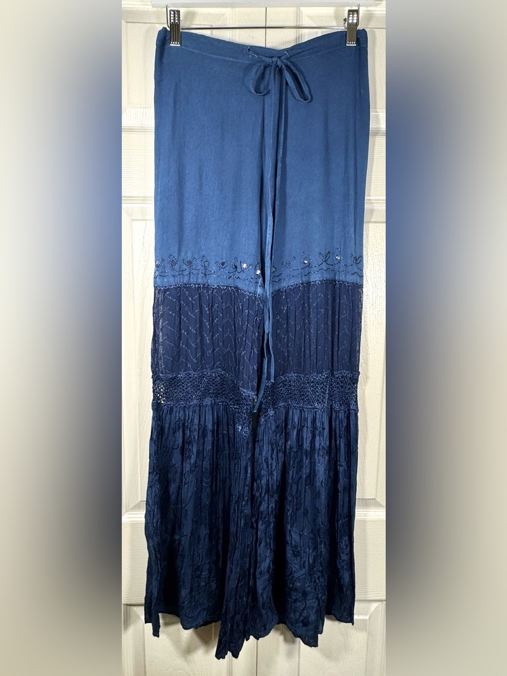 Raga Boho Embroidered Wide Leg Flare Pants Blue XS